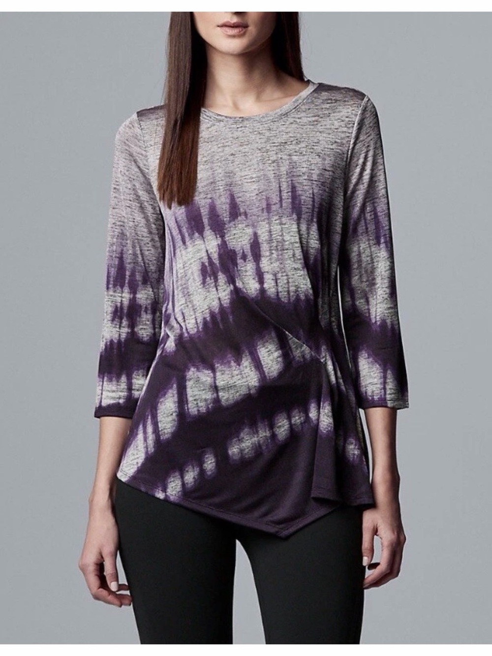 Women's XS Simply Vera Vera Wang 3/4-Sleeve Tuck Detail Tee Top shirt NEW